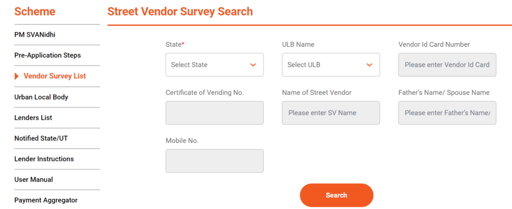 Street Vendor Survey search